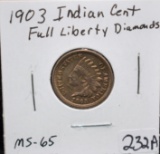 1903 INDIAN PENNY FULL LIBERTY DIAMONDS