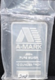 A-MARK TEN TROY OZ .999+ PURE SILVER BAR