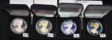 4 LITTLETON 1 OZ SILVER MIXED DATE PLATED EAGLES