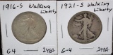 1916-S, 1921-S WALKING LIBERTY HALF DOLLARS
