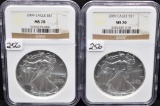 TWO 2009 $1 AMERICAN SILVER EAGLES - NGC MS70