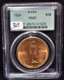 1924 $20 SAINT GAUDENS GOLD COIN PCGS MS65