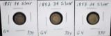 1851, 1852, 1853 3-CENT SILVER FROM SAFE DEPOSIT