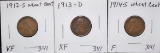 1912-S, 1913-D, 1914-S LINCOLN WHEAT PENNIES