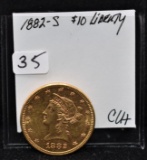 1882-S CHOICE UNC $10 LIBERTY GOLD COIN