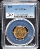 1905 $5 LIBERTY GOLD COIN - PCGS MS61
