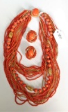 CORAL NECKLACE & EARRING SET