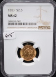 1853 $2 1/2 LIBERTY GOLD COIN NGC MS62