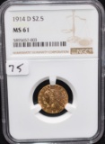 1914-D $2 1/2 INDIAN GOLD COIN - NGC MS61