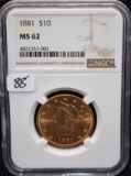 1881 $10 LIBERTY GOLD COIN - NGC MS62