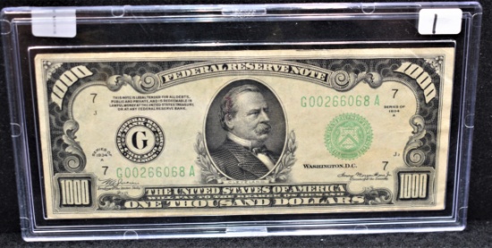 RARE $1,000 FEDERAL RESERVE NOTE SERIES 1934 A