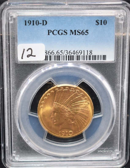 RARE DATE 1910-D INDIAN GOLD COIN PCGS MS65