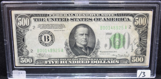 SCARCE $500.00 FEDERAL RESERVE NOTE SERIES 1934