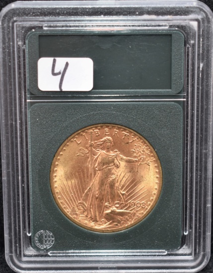 1908 XF/AU $20 SAINT GUADENS GOLD COIN