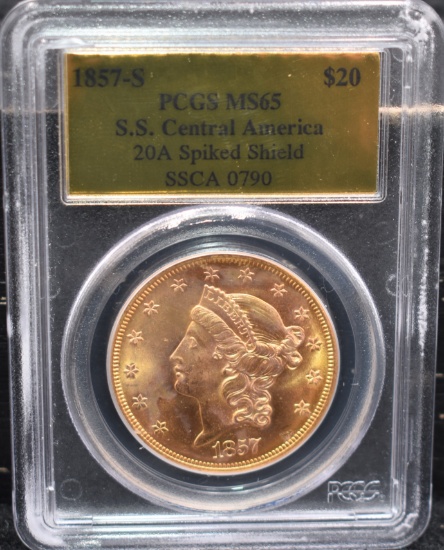 1857-S $20 LIBERTY GOLD COIN - PCGS MS65