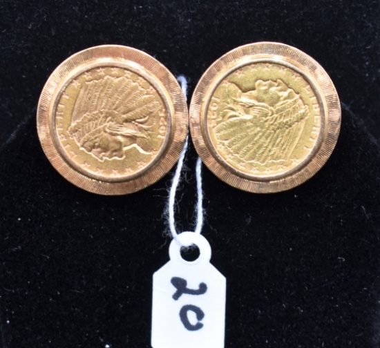 PAIR OF MEN GOLD COIN 18K YELLOW GOLD CUFF LINKS