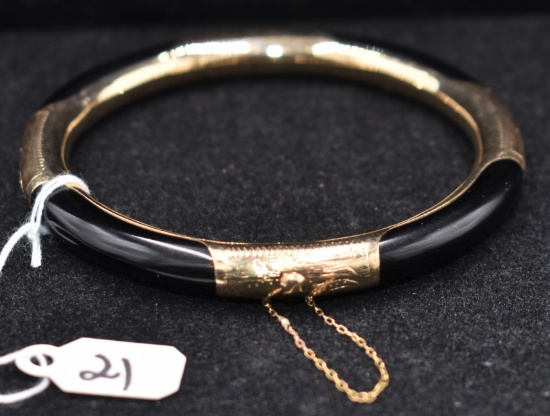 14K YELLOW GOLD ONLY INLAY BANGLE BRACELET