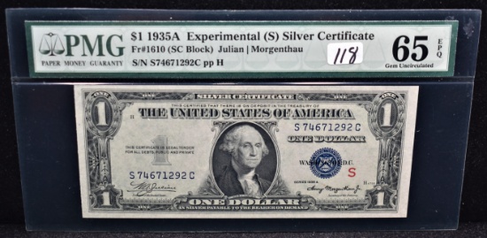 $1 EXPERIMENTAL SILVER CERTIFICATE (S) SERIES 1935