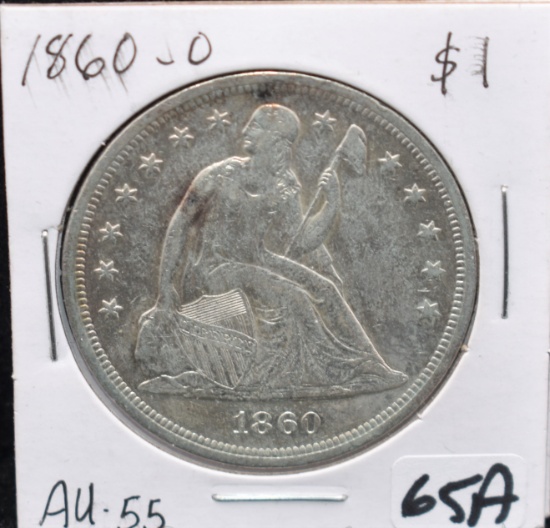 1860-0 SEATED DOLLAR - MARKED AU55