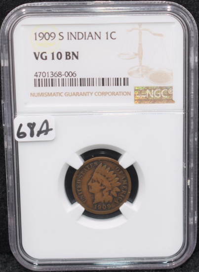 RARE 1909-S INDIAN HEAD PENNY NGC VG10 BN