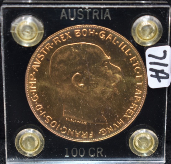1915 AUSTRIA 100 CORONA RESTRIKE BU GOLD COIN