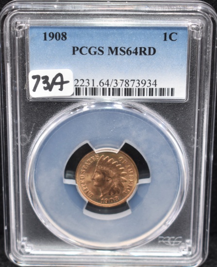 RARE 1908 INDIAN HEAD PENNY PCGS MS64RD