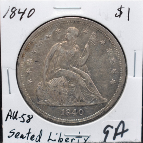 1840 SEATED LIBERTY DOLLAR AU58