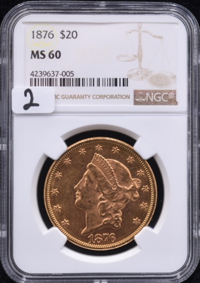 1876 $20 LIBERTY GOLD COIN NGC MS60