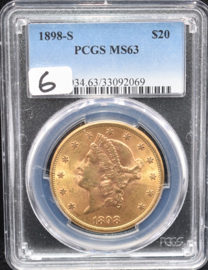 1898-S $20 LIBERTY GOLD COIN PCGS MS63