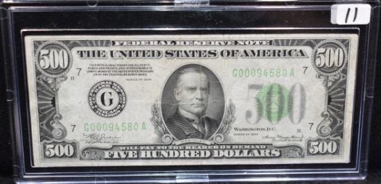 SCARCE XF+ $500 FED. RESERVE NOTE SERIES 1934