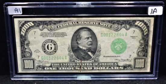 RARE $1,000 FEDERAL RESERVE NOTE SERIES 1934