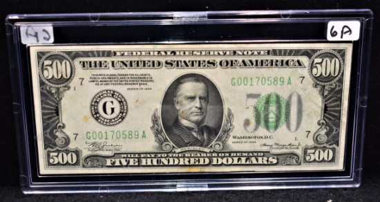 SCARCE $500 AU FEDERAL RESERVE NOTE SERIES 1934