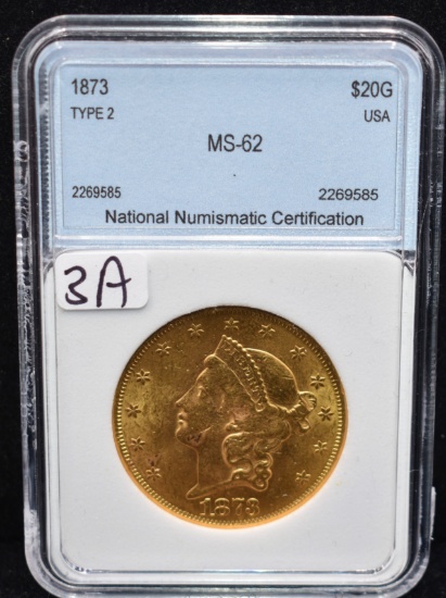 RARE TYPE 2 $20 LIBERTY GOLD COIN NNC MS62