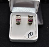 PAIR OF DIAMOND & COLORED STONE 14K GOLD RINGS