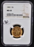 1882 $5 LIBERTY GOLD COIN NGC MS63