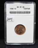 1908 INDIAN HEAD PENNY ANACS MS65 RB