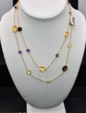 MULTI COLORED GEMSTONE 14K YELLOW GOLD NECKLACE