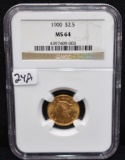 1900 $2 1/2 LIBERTY GOLD COIN NGC MS64