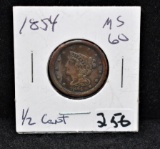 RARE 1854 1/2 CENT PIECE FROM COLLECTION