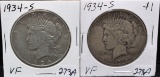 TWO 1934-S PEACE DOLLARS FROM COLLECTION