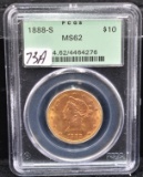 1888-S $10 LIBERTY GOLD COIN - PCGS MS62