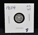 RARE 1854 3 CENT SILVER FROM COLLECTION