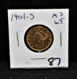 HIGH GRADE 1901-S $5 LIBERTY GOLD COIN