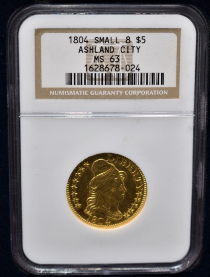 VERY RARE 1804 $5 DRAPED BUST GOLD COIN NGC MS63