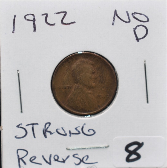 RARE 1922 (NO D) STRONG REVERSE LINCOLN PENNY