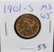 HIGH GRADE 1901-S $5 LIBERTY GOLD COIN