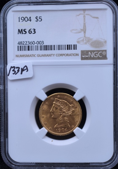 1904 $5 LIBERTY HEAD GOLD COIN - NGC MS63