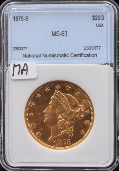 1875-S $20 LIBERTY GOLD COIN TYPE 2  - NNC MS63