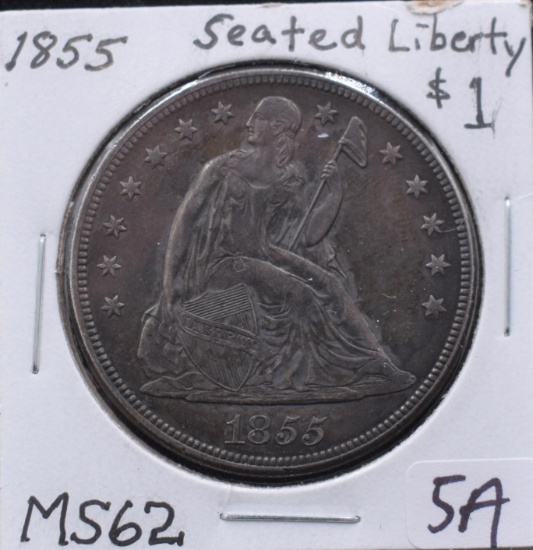 RARE 1855 SEATED DOLLAR FROM SAFE DEPOSIT