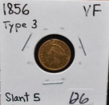 1856 SLANT 5 TYPE 3 $1 GOLD COIN